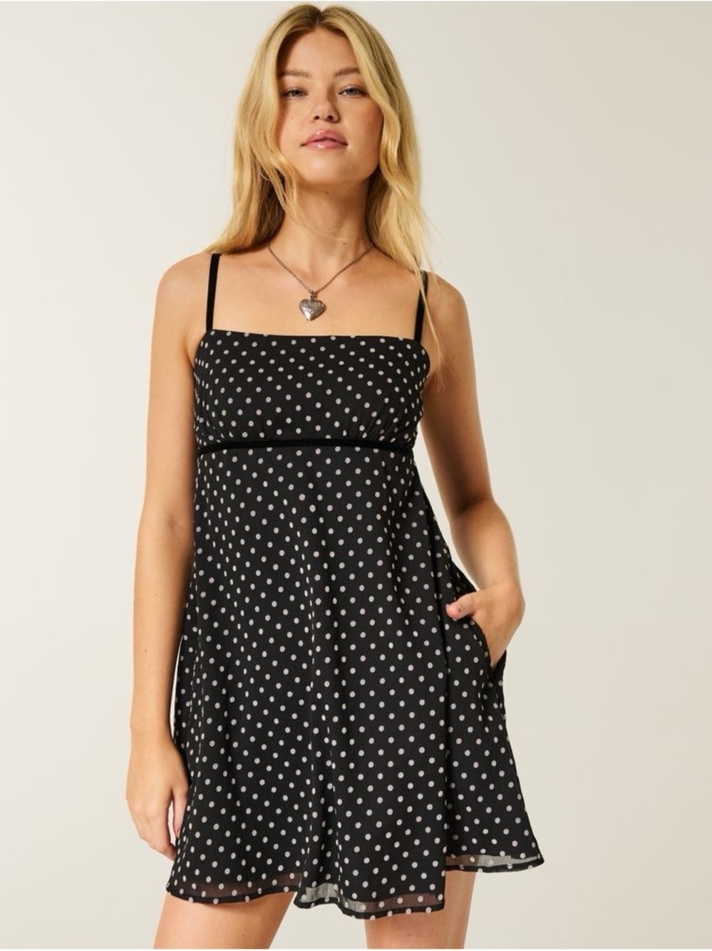 Black Polka Dot Mini Dress (Chiffon Babydoll)